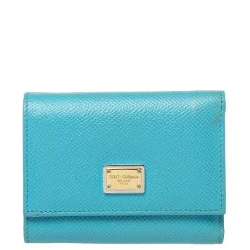 Pre Owned Dolce & Gabbana Light Blue Leather Trifold Compact Wallet 