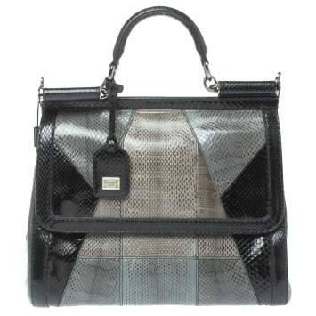 Pre Owned Dolce & Gabbana Colorblock Snakeskin Large Miss Sicily Top Handle Bag