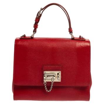 Pre Owned Dolce & Gabbana Red Lizard Embossed Leather Medium Miss Monica Top Handle Bag