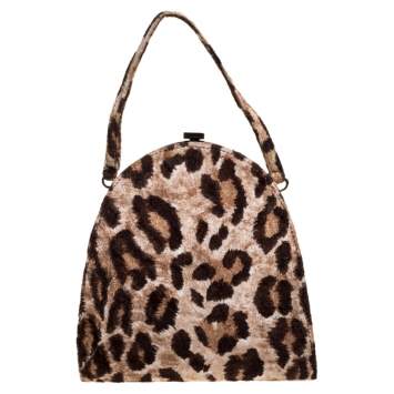Pre Owned Dolce & Gabbana Brown Leopard Print Velvet Frame Clutch Bag 