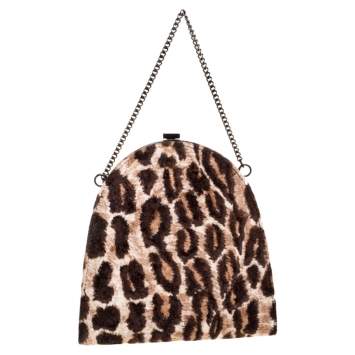 Pre Owned Dolce & Gabbana Brown Leopard Print Velvet Clutch
