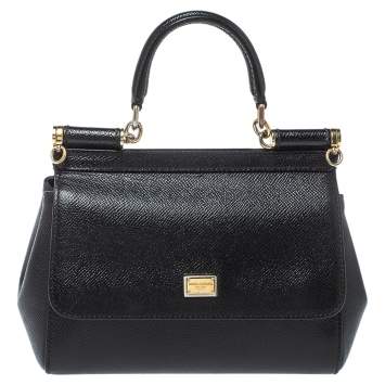Pre Owned Dolce & Gabbana Black Leather Small Miss Sicily Top Handle Bag