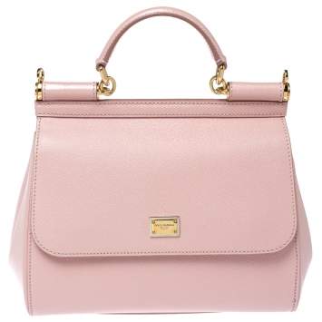 Pre Owned Dolce & Gabbana Pink Leather Medium Miss Sicily Top Handle Bag