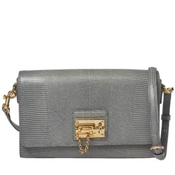 Pre Owned Dolce & Gabbana Teal Blue Lizard Embossed Leather Monica Shoulder Bag