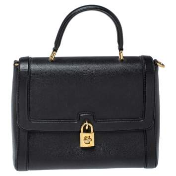 Pre Owned Dolce & Gabbana Black Leather Padlock Top Handle Bag