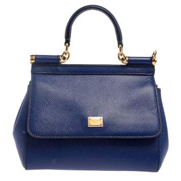 Pre Owned Dolce & Gabbana Blue Leather Small Miss Sicily Top Handle Bag