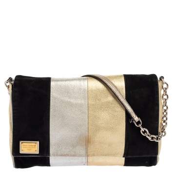 Pre Owned Dolce & Gabbana Tricolor Leather and Suede Miss Martini Shoulder Bag