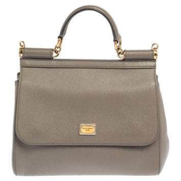 Pre Owned Dolce & Gabbana Grey Leather Medium Miss Sicily Top Handle Bag