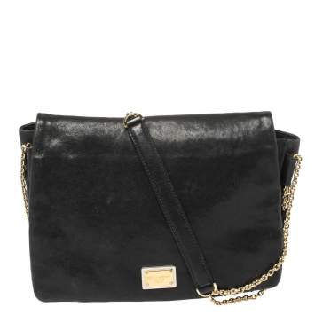 Pre Owned Dolce & Gabbana Black Leather Chain Detail Shoulder Bag