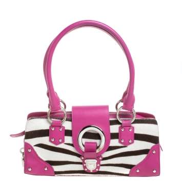 Pre Owned Dolce & Gabbana Tricolor Calf Hair and Leather Ring Frame Shoulder Bag