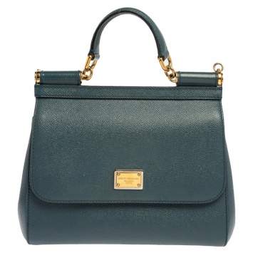 Pre Owned Dolce & Gabbana Teal Blue Leather Medium Miss Sicily Top Handle Bag