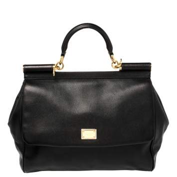 Pre Owned Dolce & Gabbana Black Leather Large Miss Sicily Top Handle Bag