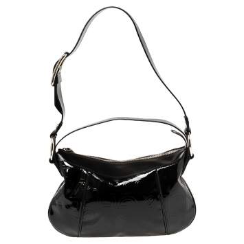 Pre Owned Dolce & Gabbana Black Logo Patent And Leather Hobo