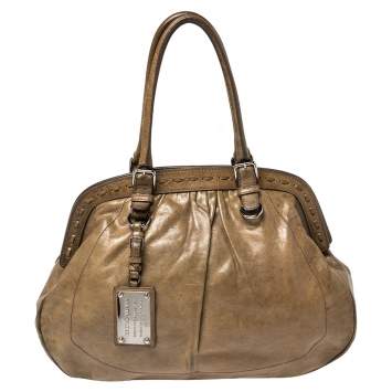 Pre Owned Dolce & Gabbana Brown Leather Miss Romantique Frame Satchel