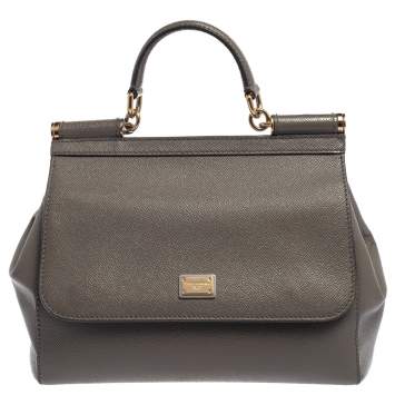 Pre Owned Dolce & Gabbana Grey Leather Medium Miss Sicily Top Handle Bag