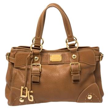 Pre Owned Dolce & Gabbana Brown Grained Leather Tote