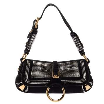 Pre Owned Dolce & Gabbana Black Satin Crystal Embellished Baguette