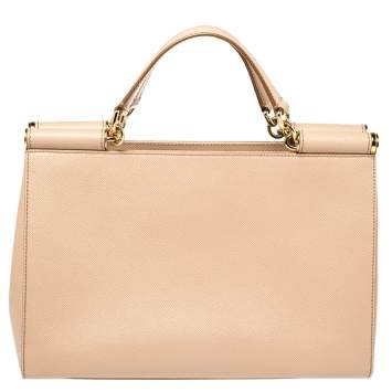 Pre Owned Dolce and Gabbana Beige Grained Leather Sicily East West Tote