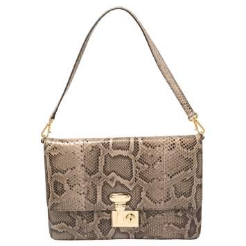 Pre Owned Dolce &Gabbana Snakeskin Leather Flap Shoulder Bag