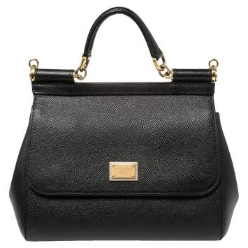 Pre Owned Dolce & Gabbana Black Leather Medium Miss Sicily Top Handle Bag