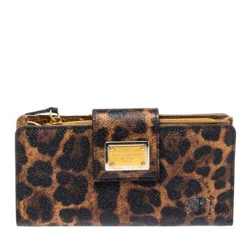 Pre Owned Dolce & Gabbana Brown/Black Leopard Print Coated Canvas Continental Wallet