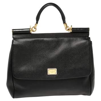 Pre Owned Dolce & Gabbana Black Leather Large Miss Sicily Top Handle Bag