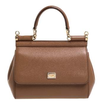 Pre Owned Dolce & Gabbana Brown Leather Small Miss Sicily Top Handle Bag
