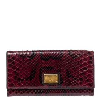 Pre Owned Dolce & Gabbana Burgundy Python Dauphine Continental Wallet