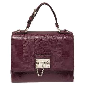 Pre Owned Dolce & Gabbana Burgundy Lizard Embossed Leather Medium Miss Monica Top Handle Bag