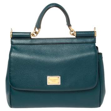 Pre Owned Dolce & Gabbana Green Leather Medium Miss Sicily Top Handle Bag