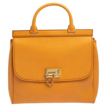 Pre Owned Dolce & Gabbana Orange Leather Miss Monica Top Handle Bag