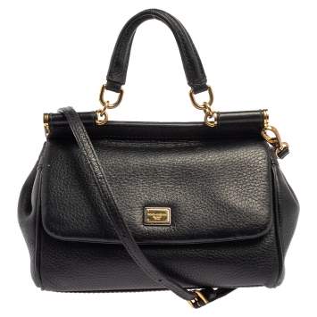 Pre Owned Dolce and Gabbana Black Leather Small Miss Sicily Top Handle Bag