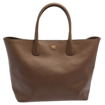 Pre Owned Dolce & Gabbana Brown Leather Shopper Tote