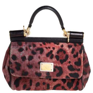 Pre Owned Dolce & Gabbana Red/Black Canvas Small Miss Sicily Top Handle Bag