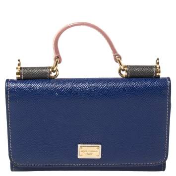 Pre Owned Dolce & Gabbana Blue Leather Miss Sicily Von Wallet on Chain