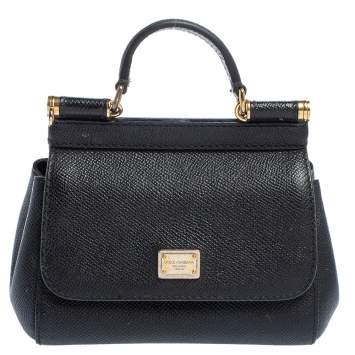 Pre Owned Dolce & Gabbana Black Leather Micro Miss Sicily Top Handle Bag
