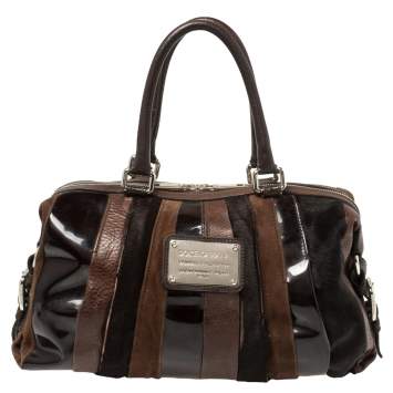 Pre Owned  Dolce & Gabbana Dark Brown Leather Miss Brunette Mixed Media Satchel