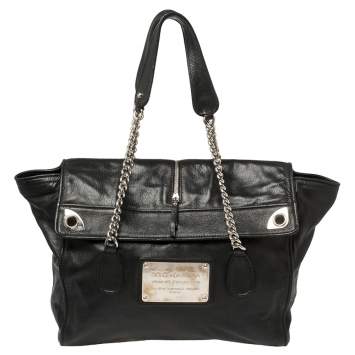 Pre Owned Dolce & Gabbana Black Leather Miss Zip Me Up  Shoulder Bag