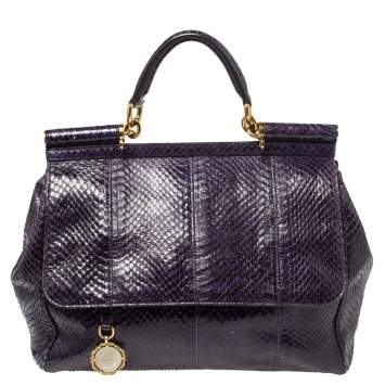 Pre Owned Dolce & Gabbana Purple Python Medium Heritage Miss Sicily Top Handle Bag
