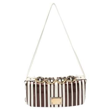 Pre Owned Dolce and Gabbana White/Metallic Leather Miss Deco Shoulder Bag