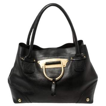 Pre Owned Dolce & Gabbana Black Pebbled Leather D Ring Vintage Tote