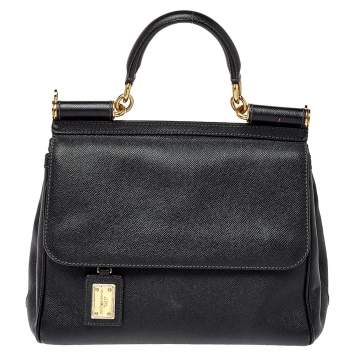 Pre Owned Dolce & Gabbana Black Leather Medium Sicily Top Handle Bag