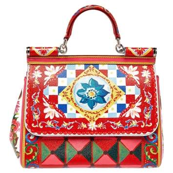 Pre Owned Dolce & Gabbana Multicolor Mambo Print Leather Medium Miss Sicily Top Handle Bag