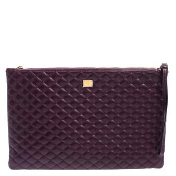 Pre Owned Dolce & Gabbana Purple Quilted Leather Pouch