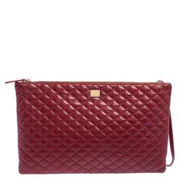 Pre Owned Dolce & Gabbana Red Quilted Leather Pouch