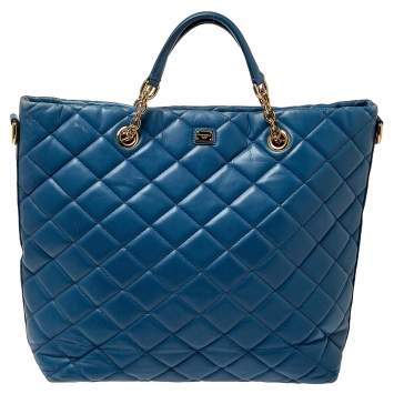 Pre Owned Dolce & Gabbana Blue Quilted Leather Shopper Tote