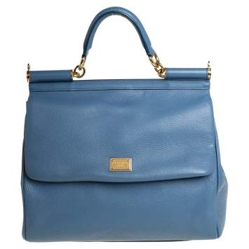 Pre Owned Dolce & Gabbana Blue Leather Large Sicily Top Handle Bag