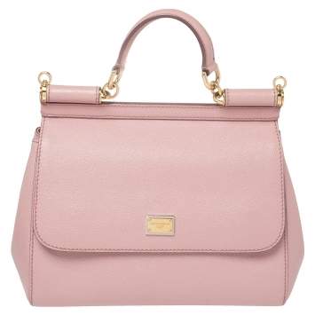Pre Owned Dolce & Gabbana Pink Leather Medium Miss Sicily Top Handle Bag