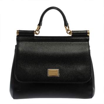 Pre Owned Dolce & Gabbana Black Leather Medium Miss Sicily Top Handle Bag