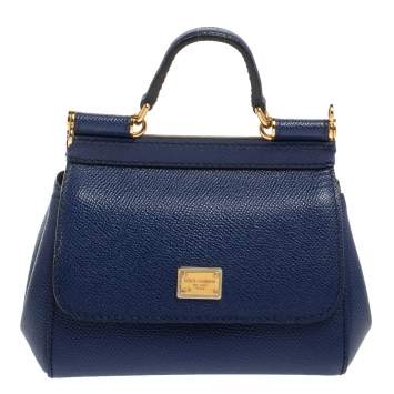 Pre Owned Dolce & Gabbana Blue Leather Micro Miss Sicily Top Handle Bag